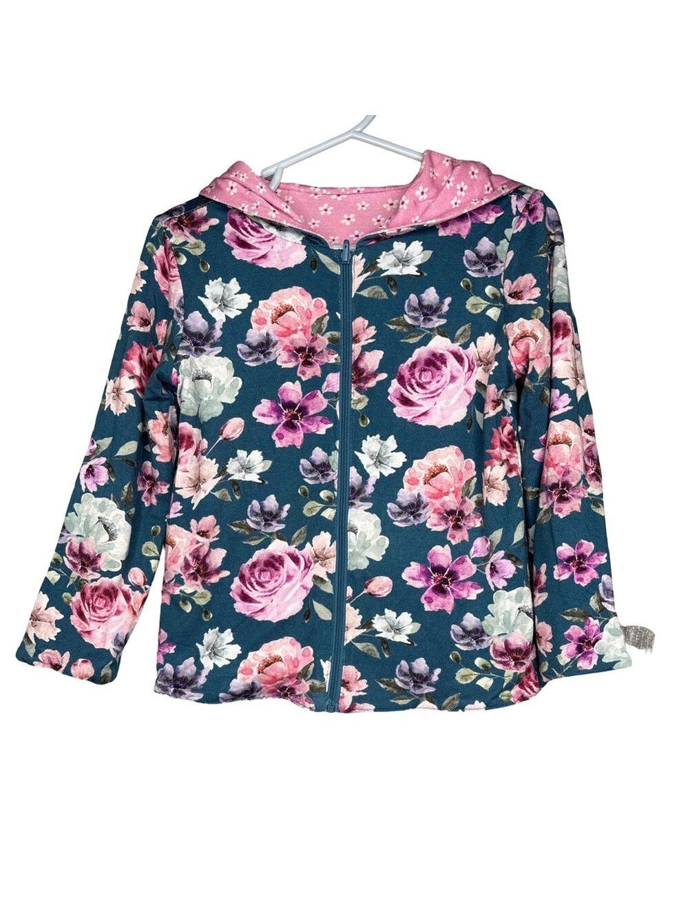 Posh Peanut Floral Bamboo Jacket 2T Reversible Teal Pink